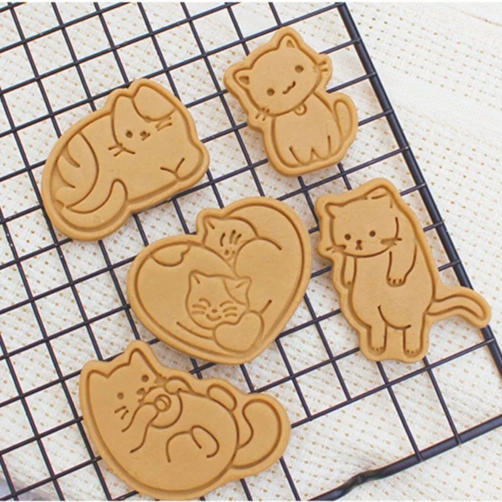 Cute Cat Cookie Cutters Biscuit Mold Stamp Kitchen Baking Pastry Bakeware Dessert Baking Supplies 4