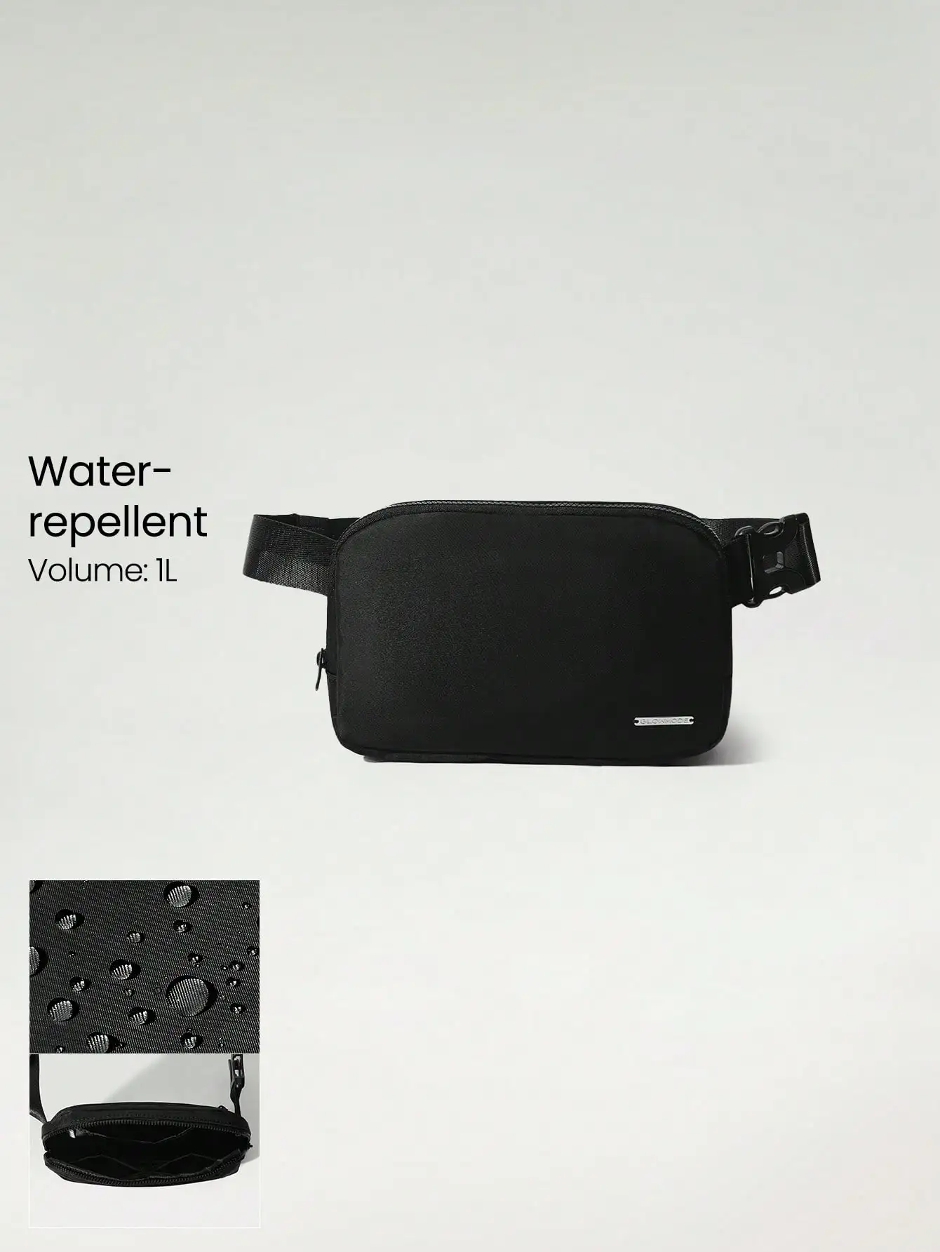 1L Water Repellent Waist Belt Bag Adjustable Strap Zipper Crossbody Fanny Pack For Sports Travel Daily Use