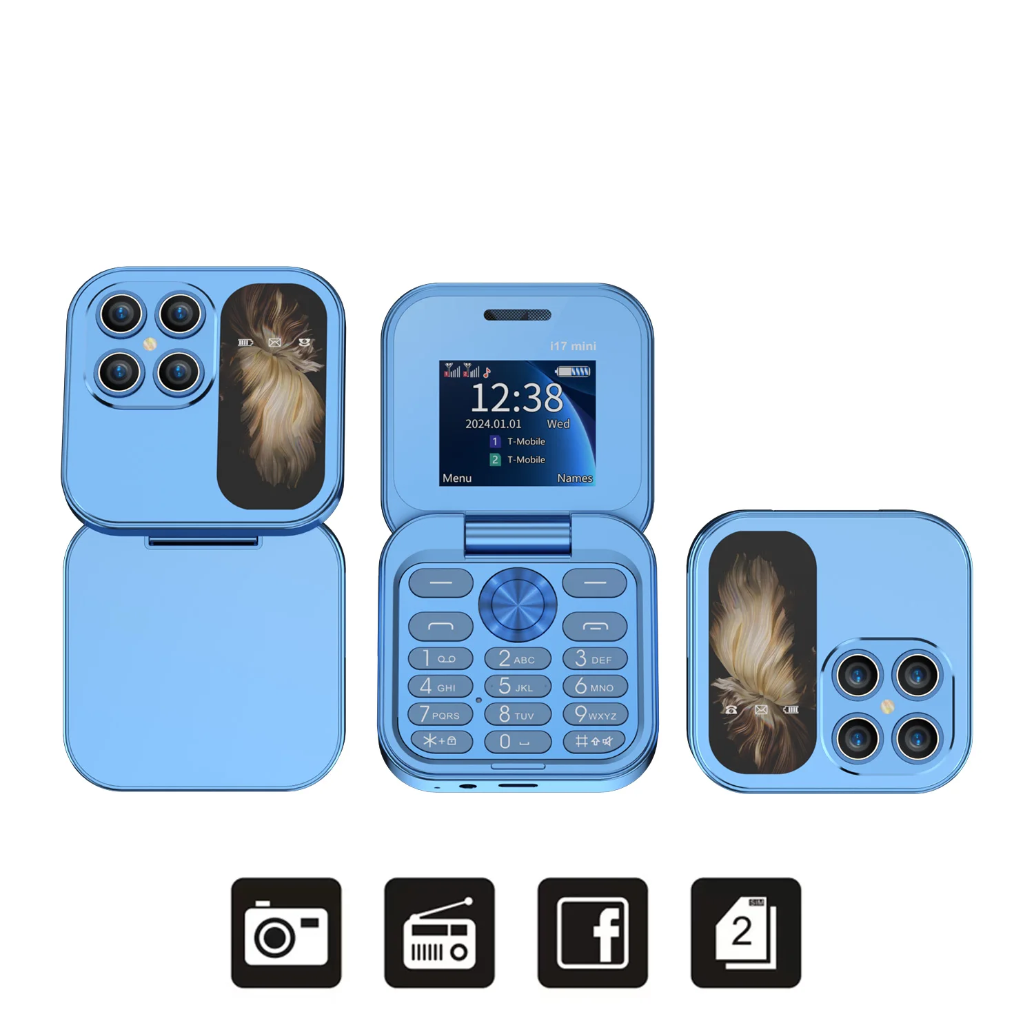 Servo I17 Mini Opvouwbare Mobiele Telefoon Gsm 2 Simkaart Magische Stem Fm Radio Blacklist Type-C 1.77 "Scherm Kleine Flip Telefoons