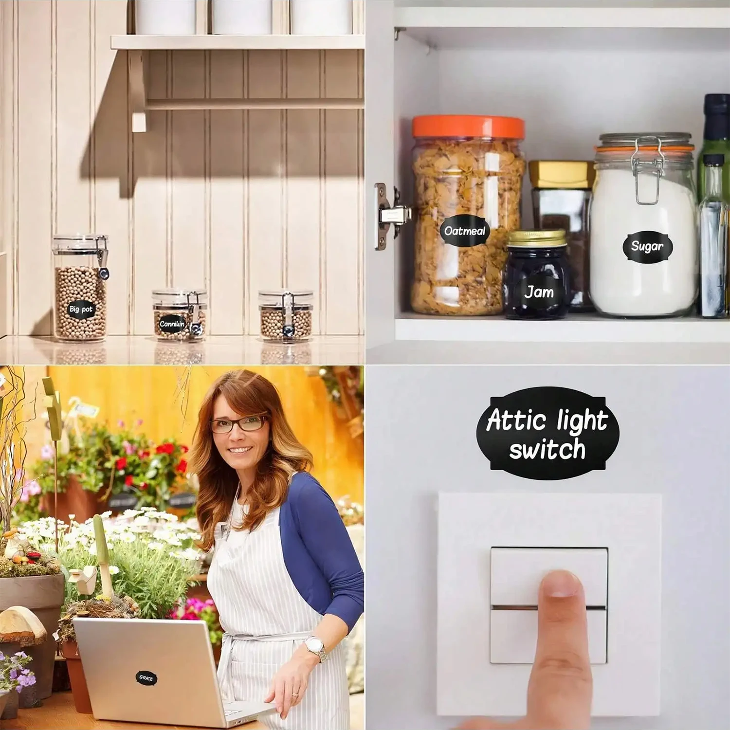 120Pcs/Roll 3 Styles Removable Blackboard Stickers With Erasable Pen Waterproof Chalkboard Labels for Home & Kitchen 1.4*2.2inch