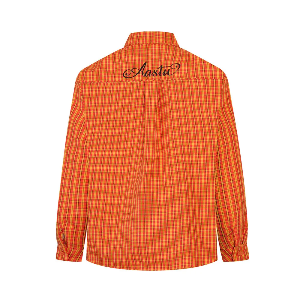 MWJLPWQ Loose Plaid Long-Sleeve Tops For Men Spring Autumn American Trendy Vibe Embroidered Pocket Japanese Style Shirts 20090