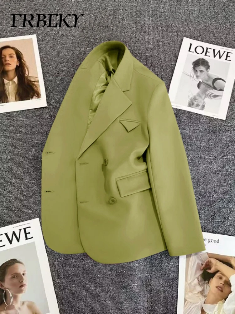 سترة نسائية صغيرة بصفين الصدر ، موضة كورية ، بدلة ترفيهية ، سترة أحادية اللون ، ملابس ، ربيع ، خريف ، جديد