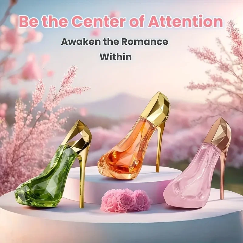 

High heels women's perfume 3 pieces three-color high heels release women's charm romantic grass flower perfume, gift perfume for