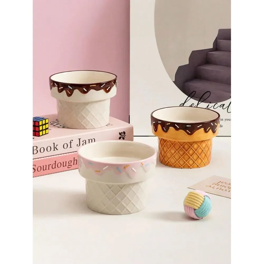 

Dog Bowl Dog Supplies1pc Ceramic Cat Bowl, Elevated Dog Bowl For Neck Pain, Ice Cream Design Pet Food Dish, AntiTilt Feeder
