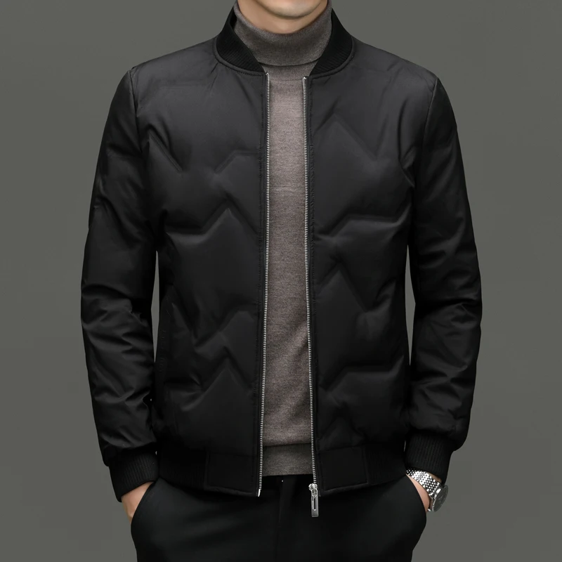 الفاخرة الرجال أسفل سترة الراحة الأعمال عارضة سميكة الدافئة سترة معطف البيسبول طوق سليم صالح خفيفة الوزن الشتاء مبطن السترات