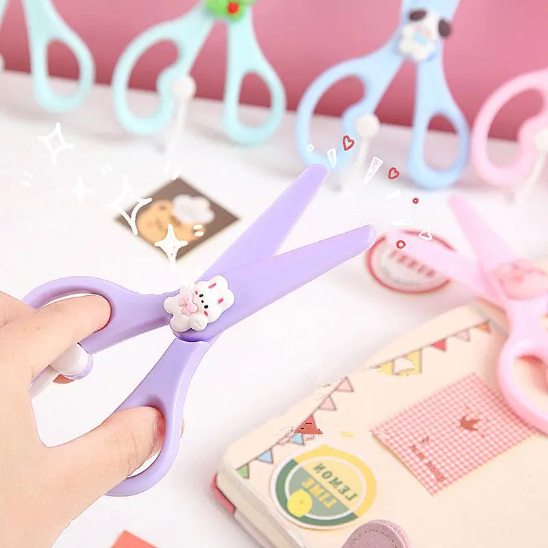 Cute Cartoon Animal Plastic Safety Mini Scissors Kids Student DIY Paper Cutter Tool School Office Supply Promote Stationery Gift