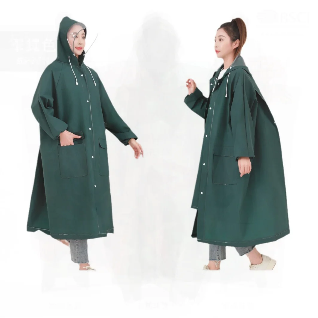 Unisex Long One-Piece Raincoat Full Body Waterproof EVA Fabric Adult Poncho Single Use Outdoor Hiking Rain Gear Navy Green Black