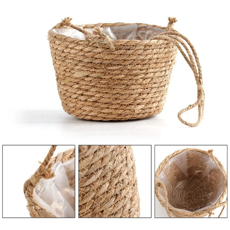 Garden Hanging Planter Macrame Plant Storage Basket Rope Woven Indoor Outdoor Flower Pot Holder Primary Color M-ABFB