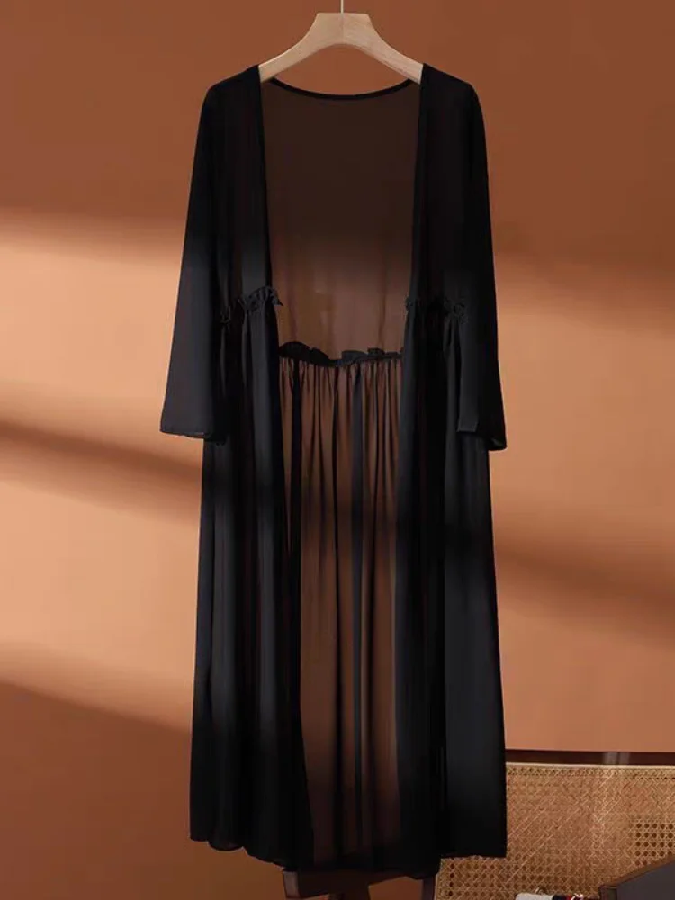 Summer Sun Protection Clothing Long Cardigan Korean Women Jacket Thin Chiffon Air Conditioning Shirt Shawl Coat Outerwear 8XL