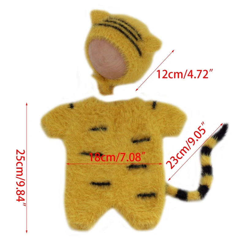 1Set Newborn Photography Props Clothes Tiger Baby Jumpsuit + Hat Kit Knitted Wool Photo Shooting Costume Baby Studio Accessories