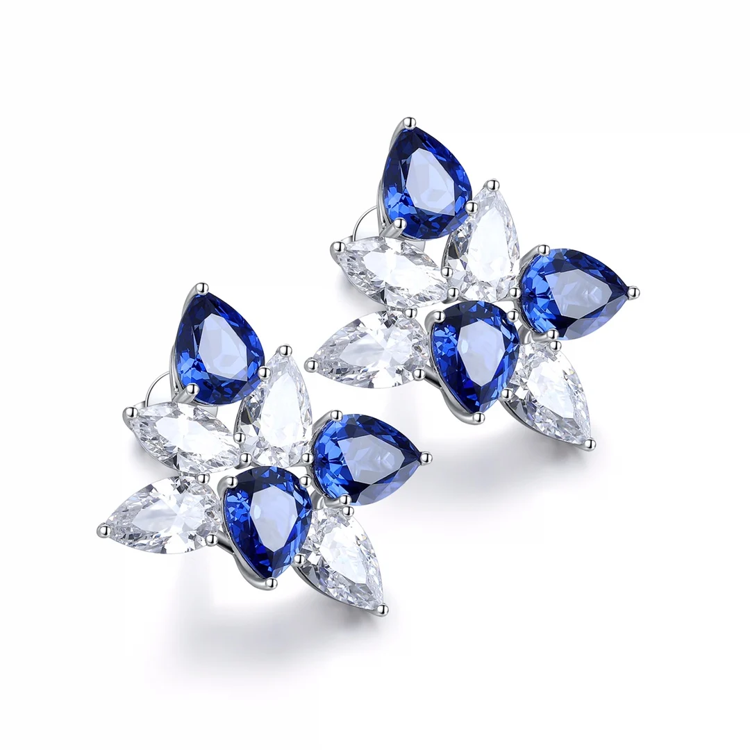 

Pirmiana New S925 Silver 8.45ct Lab Sapphire Earrings White Simulated Diamond CZ Gemstone Jewelry Women