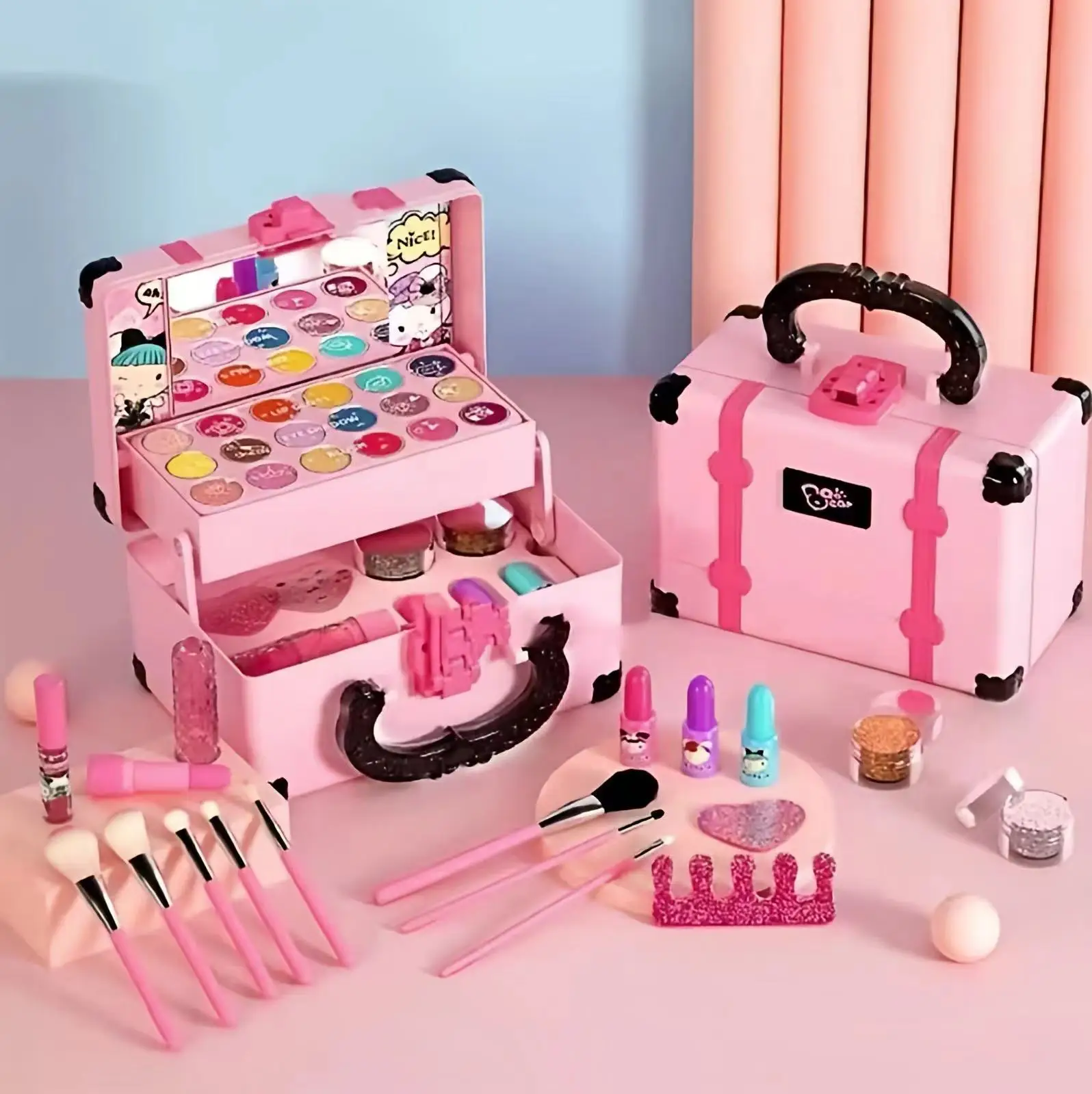 

Children Makeup Cosmetics Pretend Playing Box Princess Make Up Girl Toy Play Set Lipstick Eye Shadow Safety Nontoxic Kit Toy Kid
