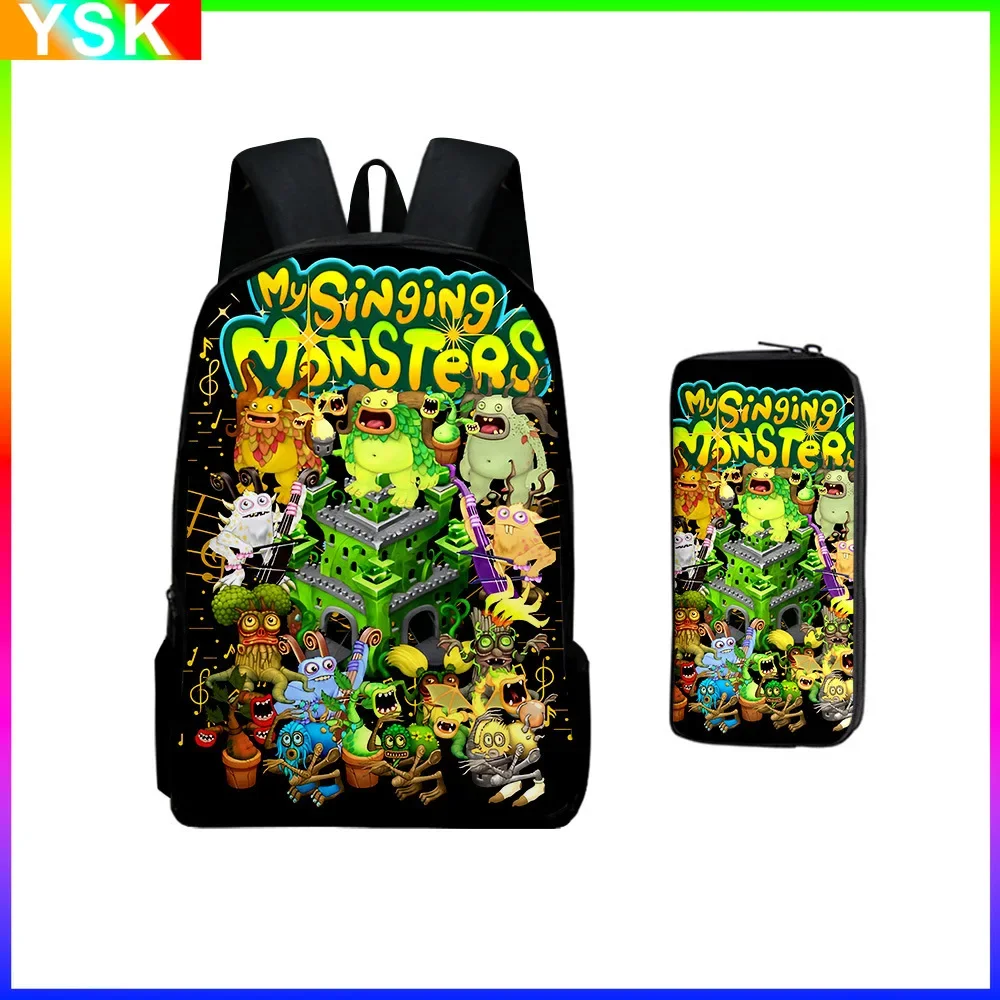 My Singing Monsters Monster Concert Print Children's Two-piece Backpack Pencil Case Anime Cartoon School Bag Sports Mochila