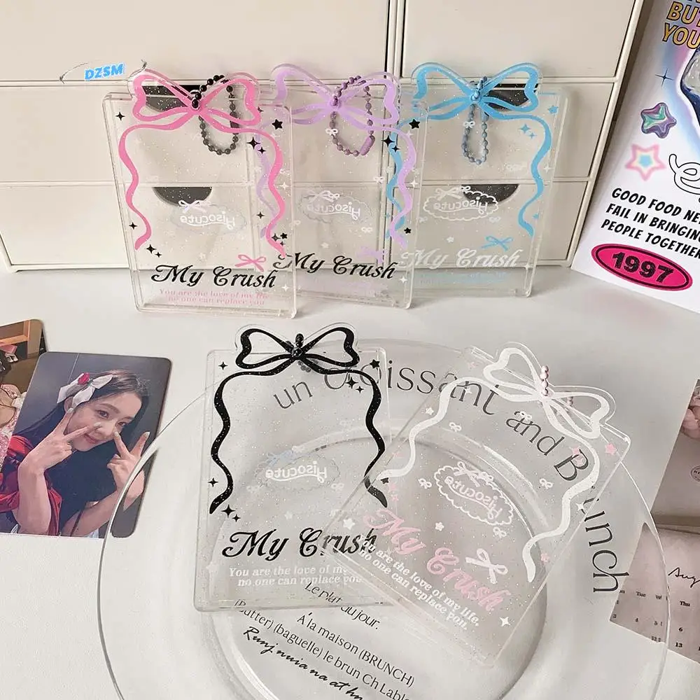 

With Keychain Korean Style Card Holder Transparent Bowknot Card Case Student Card Cover Pendant Polaroid Photo ID Card Holders