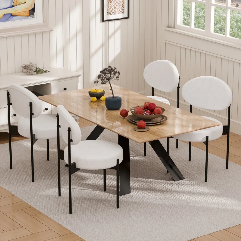 

Hommpa Dining Chairs Set of 4 Upholstered Mid-Century Modern Accent Chairs with Back & Boucle Fabric & Metal Legs Stackable for