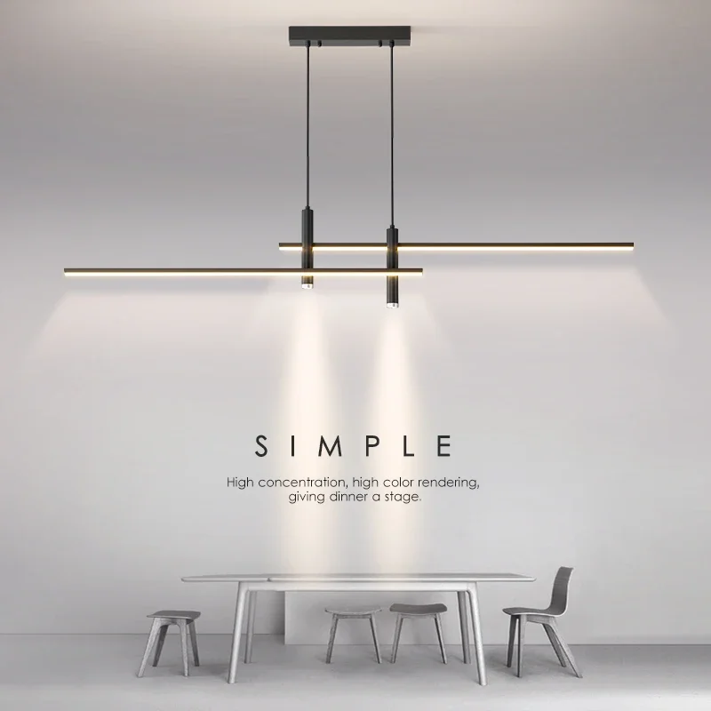 

Modern simple Dining room chandelier long pendant light Nordic minimalist long strip creative spotlight design light luxury lamp