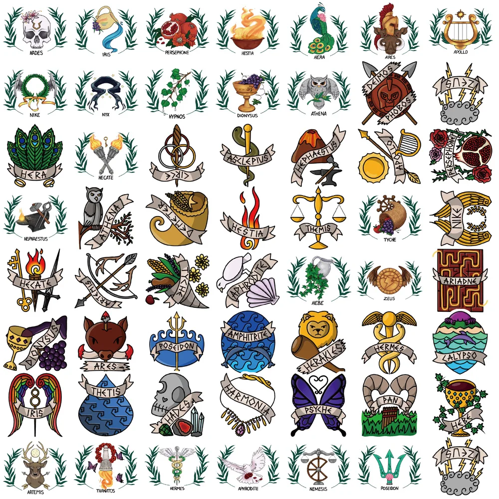 55PCS Ancient Greek God Logo Sticker Suitcase Cartoon Laptop Decorative Luggage Phone Guitar Car Bike Notebook Scrapbook Sticker