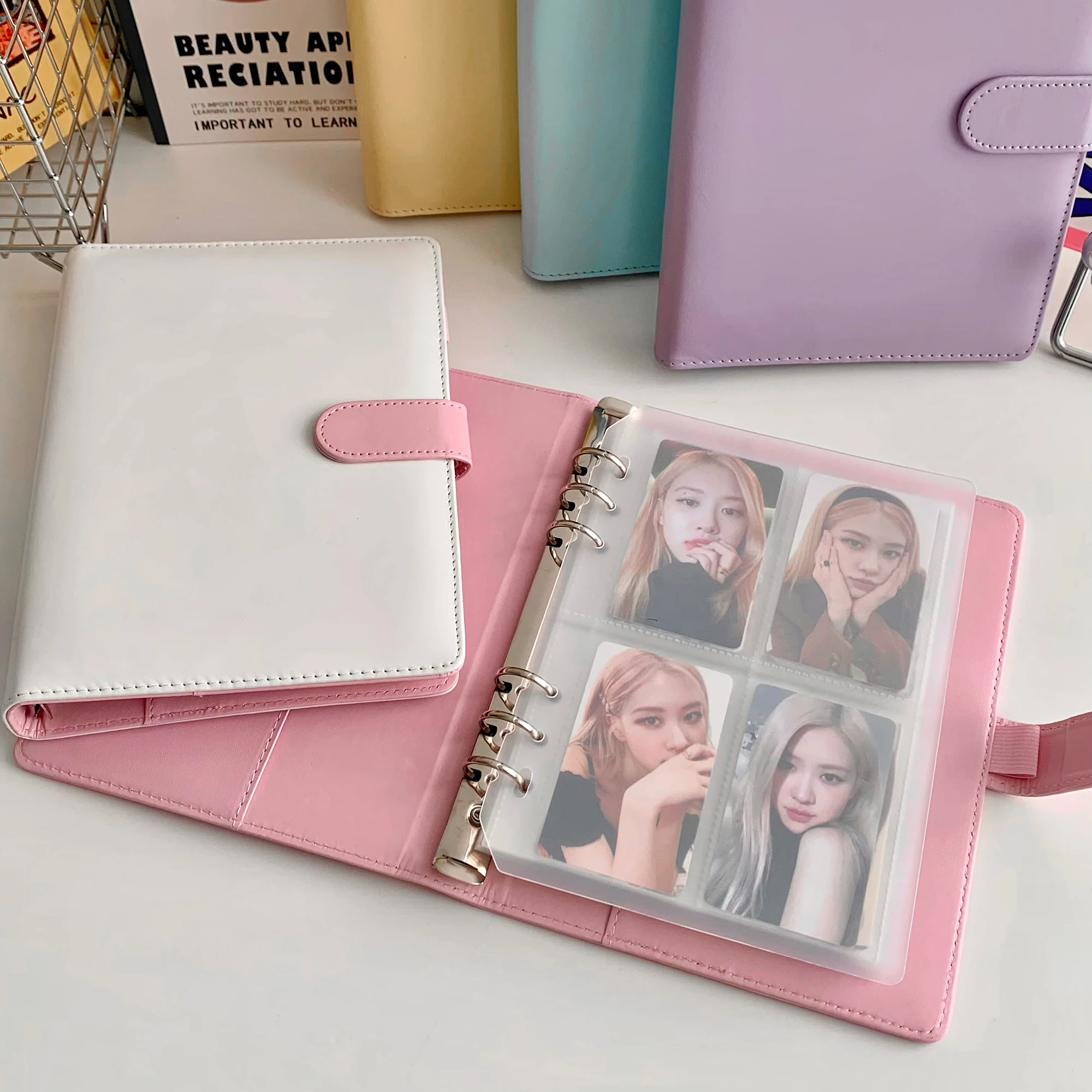 MINKYS Kawaii Candy Color A5 PU Leather Kpop Photocards Collect Book Photo Cards Album Storage Book School Stationery