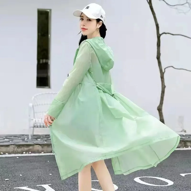 Female  Sun Protection Clothing 2022 New Xia Chaoxian Long Fashion Ice Silk Breathable Women\'s Thin Windbreaker Coat