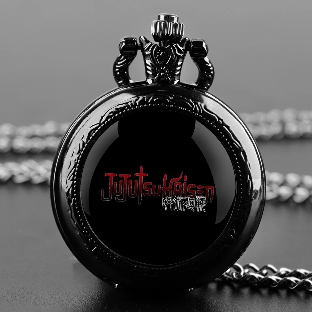 

Japanese Anime Jujutsu Kaisen Glass Dome Design Arabic Numerals Quartz Pocket Watch Necklace Pendant Clock Chain Men Women Gifts