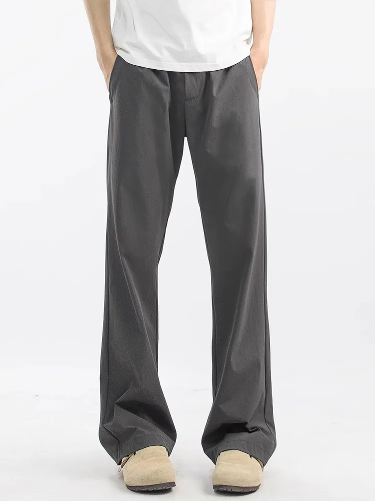 

Летние повседневные брюки из тонкого ледяного шелка, мужские свободные прямые брюки в американском стиле ретро, расклешенные длинные брюки для похудения CleanFit