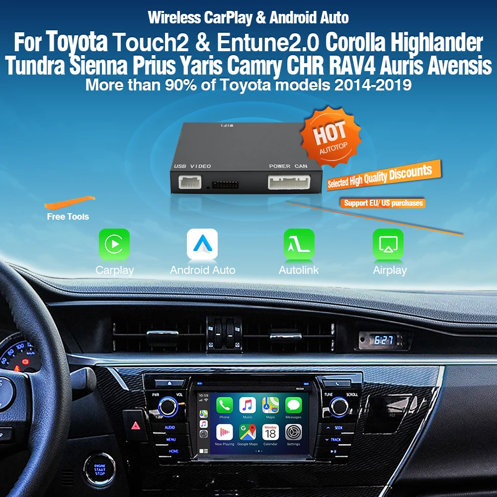 AUTOTOP Wireless Carplay Decoder Module for TOYOTA Touch2 Entune2.0 Highlander Tundra Sienna Prius Yaris Camry, Kit Retrofit