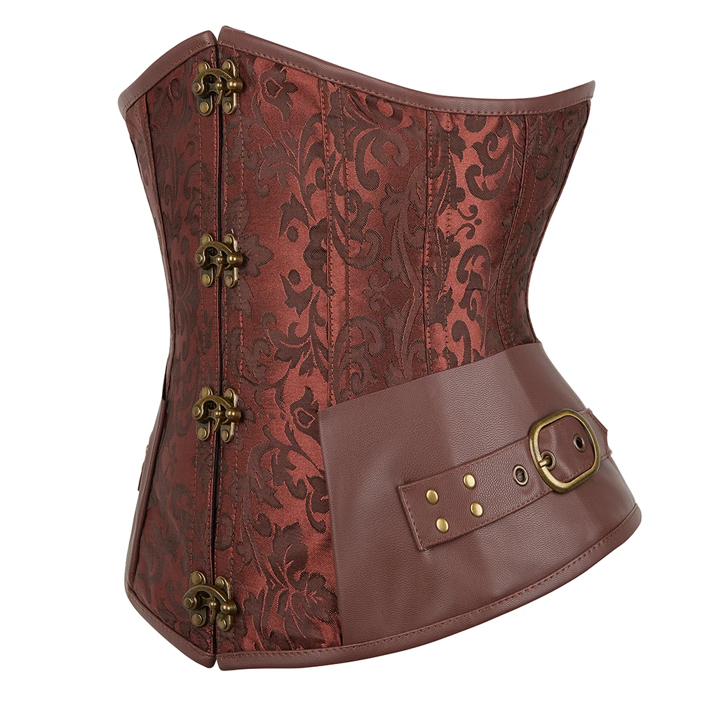 Steampunk Corset Underbust Vintage Corsets Women Sexy Korse Brown Waist Slimming Bustiers Retro Corselet Tummy Belt