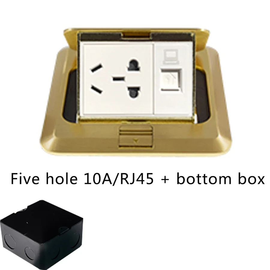 Solid Copper Gold Panel Pop-Up Floor Socket 10A With USB Charging Port, Customizable Power Socket Module Combination