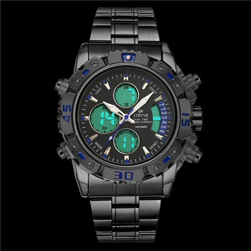 Montre Top Luxury Brand Stryve 8018 Military Led Clock Stainless Steel Waterproof Quartz Digital Dual Time Watch For Men 2019