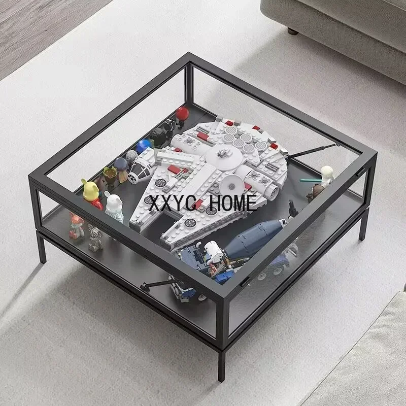 Customized Nordic coffee table, living room, household tempered glass small unit, LEGO handheld storage and display cabinet