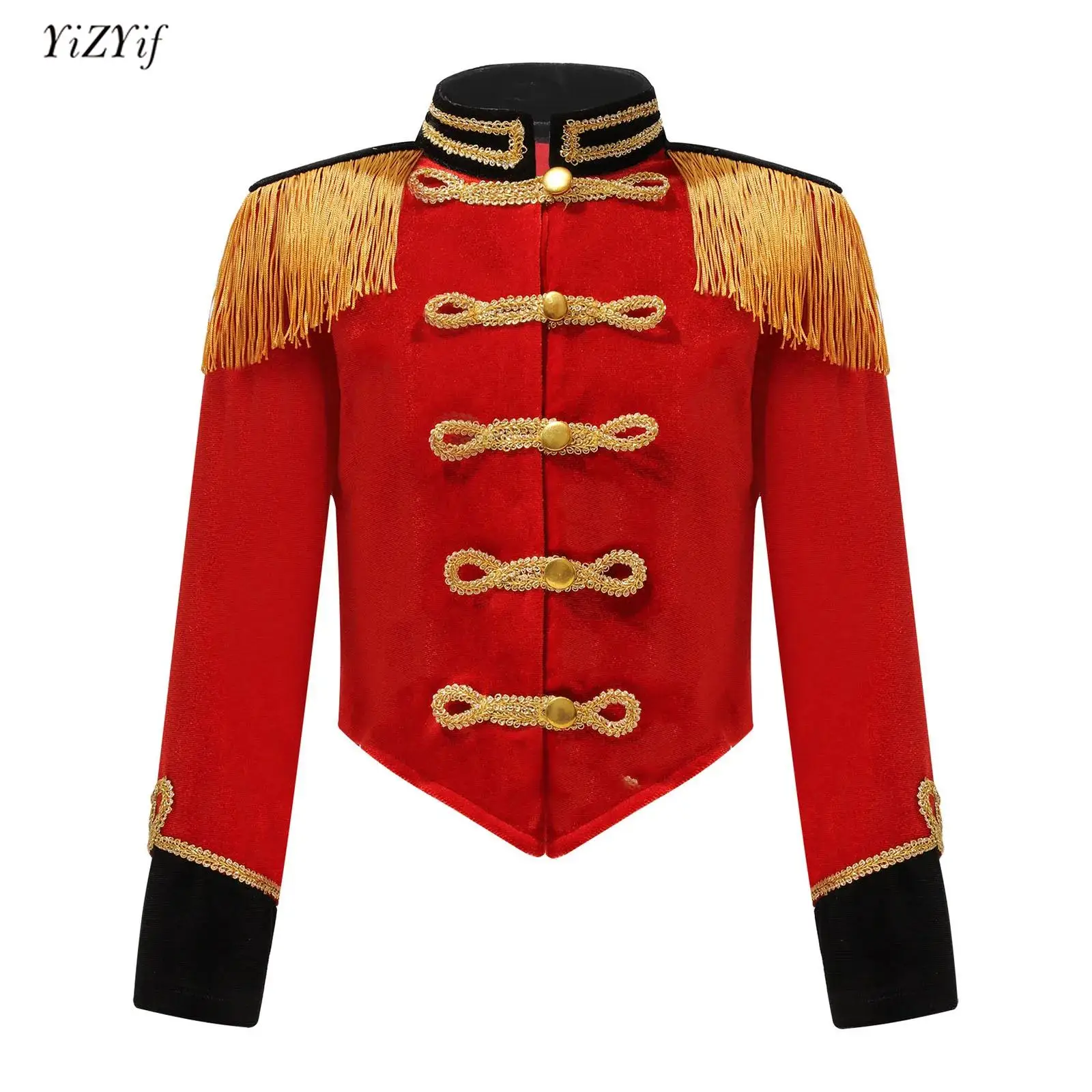 

Girls Circus Ringmaster Costume Long Sleeve Fringe Tassel Epaulet Jacket Coats Ringleader Drummer Overcoat for Halloween Cosplay