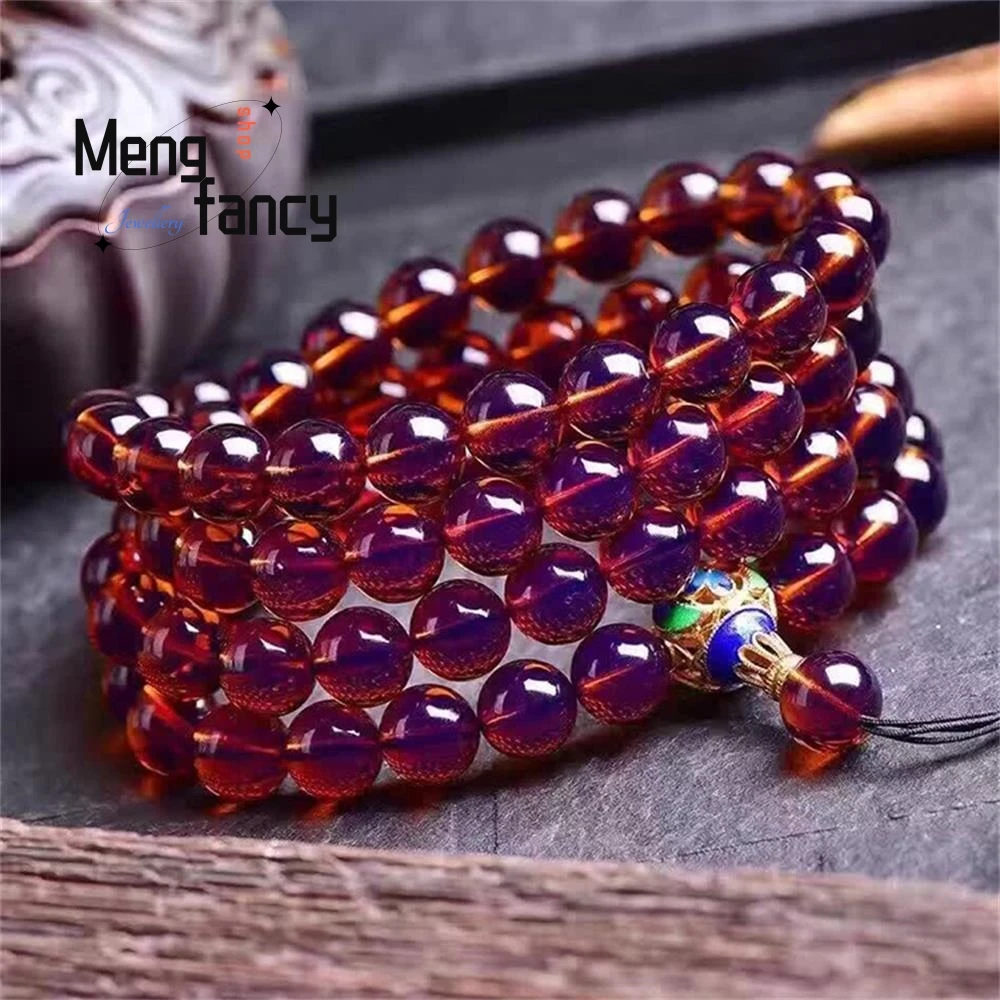 

Blue Amber 108 Prayer Beads Bracelet, Violet Beeswax Amber Round Beads Bracelet For Men And Women Fashion Jewelry Exquisite