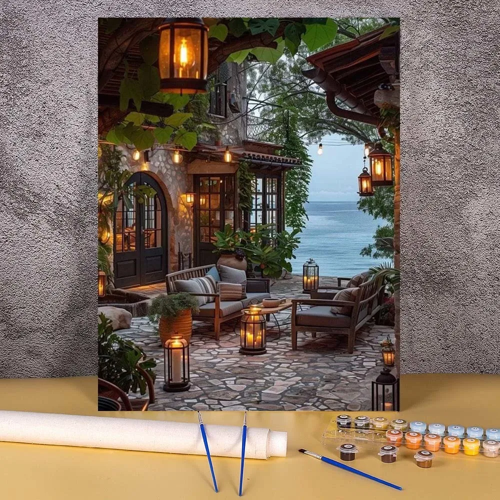 Kit Peinture Par Numéros Paysage 40x50cm – Toile Acrylique Imprimée – Décoration Murale DIY – Loisir Créatif Adulte