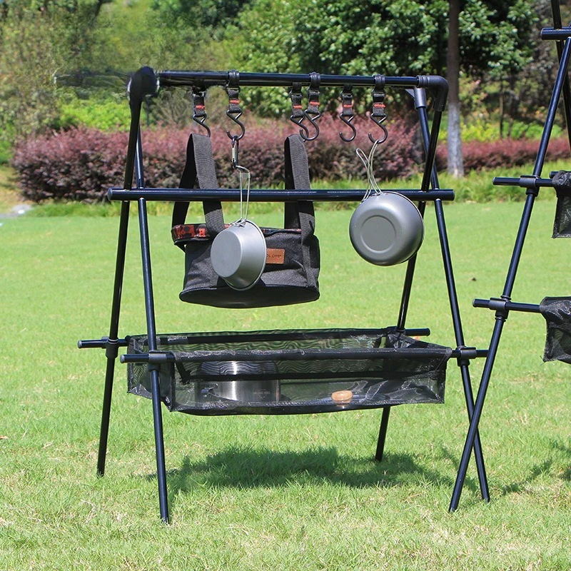 

Outdoor Double Layer Shelf Triangular Barbecue Hanger Camping Folding Portable Rack Aluminum Alloy Foldable Camp Outdoor Tools