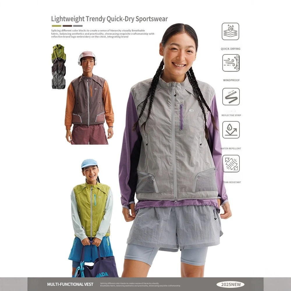 

Outdoor Windproof & Quick-Dry Lightweight Multi-Pocket Multi-Functional Unisex Sport Vest Unisex Night Reflective Strip Design