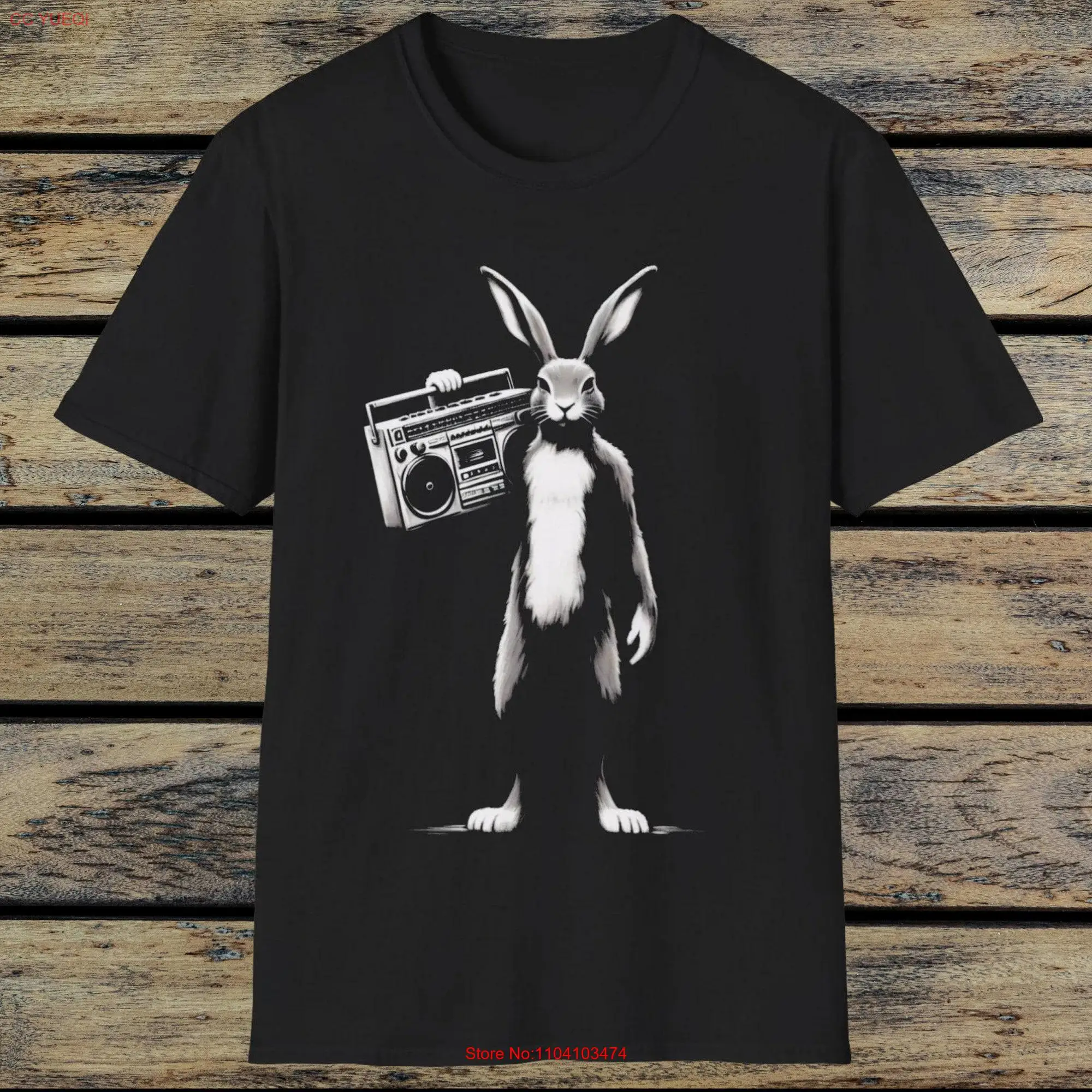 Rabbit With Vintage Boom Box Radio T Shirt Funny Lover Music long or short sleeves