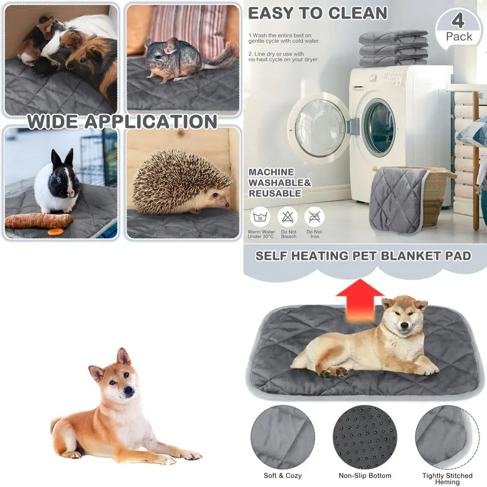 

Thermal Self-Warming Pet Pads, Washable, 4-Pack, 45x28 Gray, for Cats & Dogs