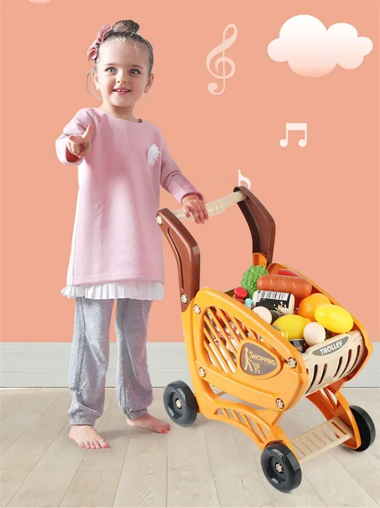 42pcs/set Simulate home shopping carts trolley kitchen food fruit and vegetable Play house Interactive Toy baby birthday gift