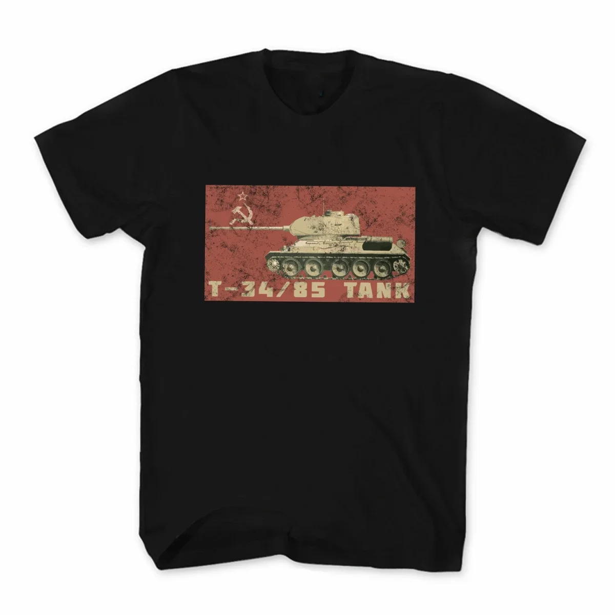

Russian WW2 Distressed Soviet Union Red Army Military Flag T-34 85 Tank T-Shirt. Cotton Short Sleeve O-Neck Men's T Shirt New