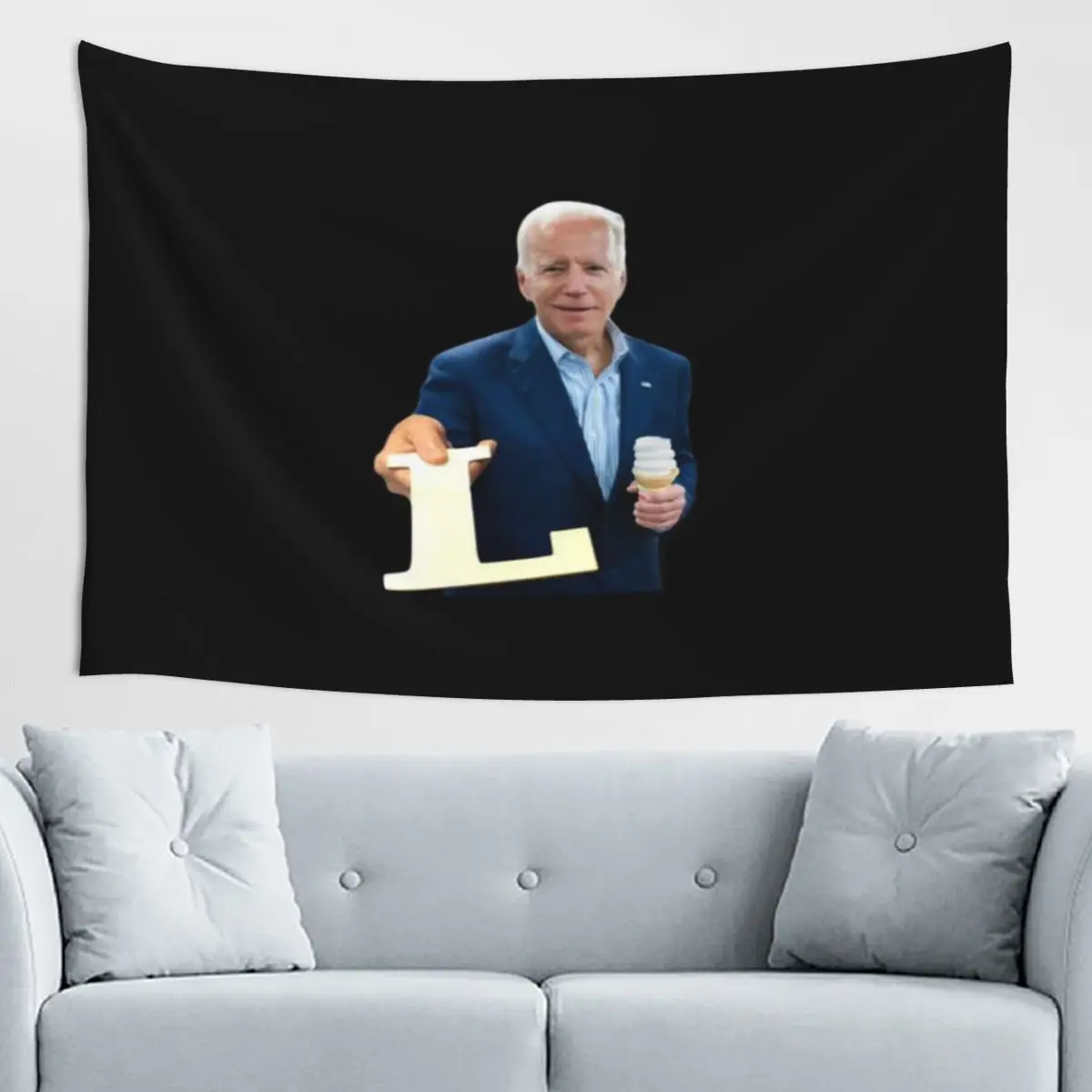 Tapisserie murale amusante du président Joe Biden offrant un L à manger, réaction de gagnant, motif meme, pour salon tropical, durable