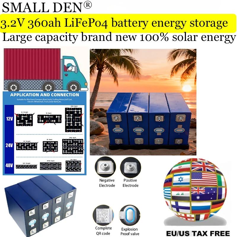 جديد 10000 دورات 3.2 فولت LiFePO4 بطارية 360Ah الصف أ LFP خلية بطاريات لتقوم بها بنفسك 12 فولت 24 فولت 48 فولت ل RV EV التخييم البطاريات الشمسية حزمة فان