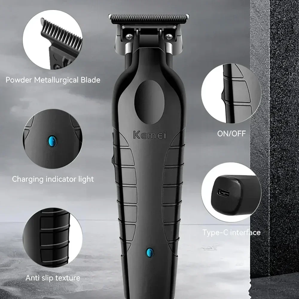 Kemei KM-2299 Barber Cordless Hair Trimmer 0mm Zero Gapped Carving Clipper Detailer Professional Electric Finish Cutting Machine