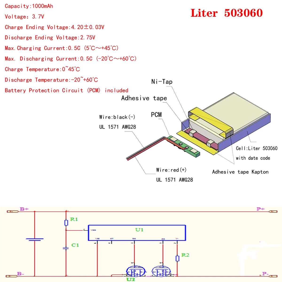 Liter energy battery 3.7V polymer lithium battery 503060 053060 MP5 GPS MP4 wireless telephone 1000MAH