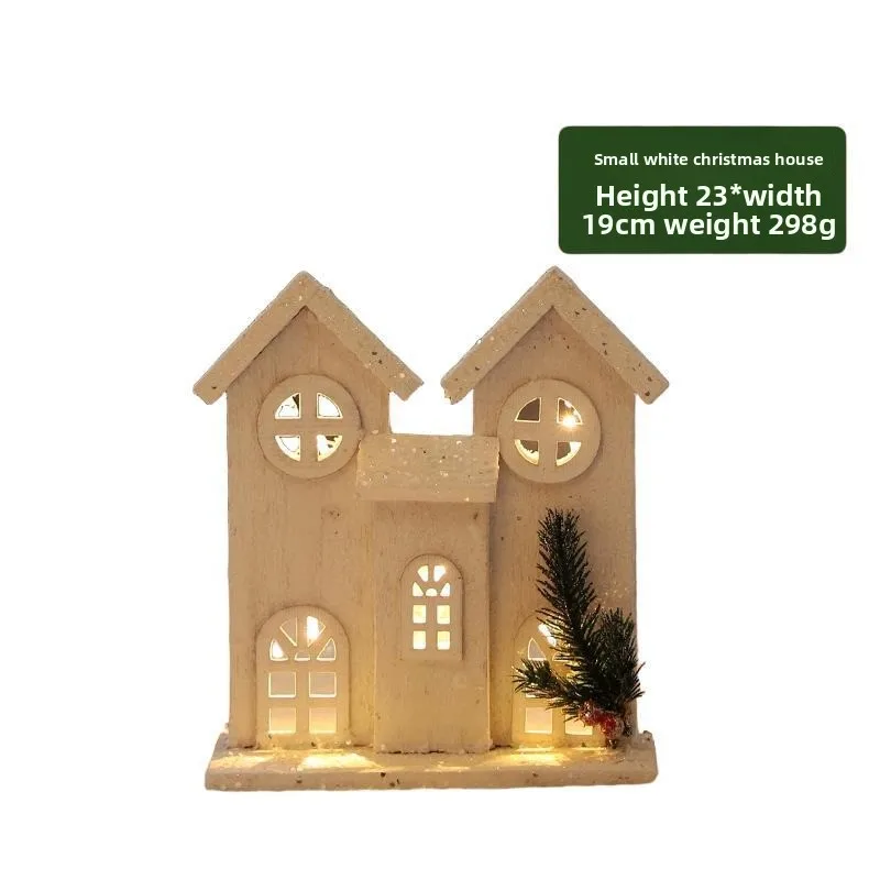Wooden Luminous Christmas Cabin Snow House Ornament