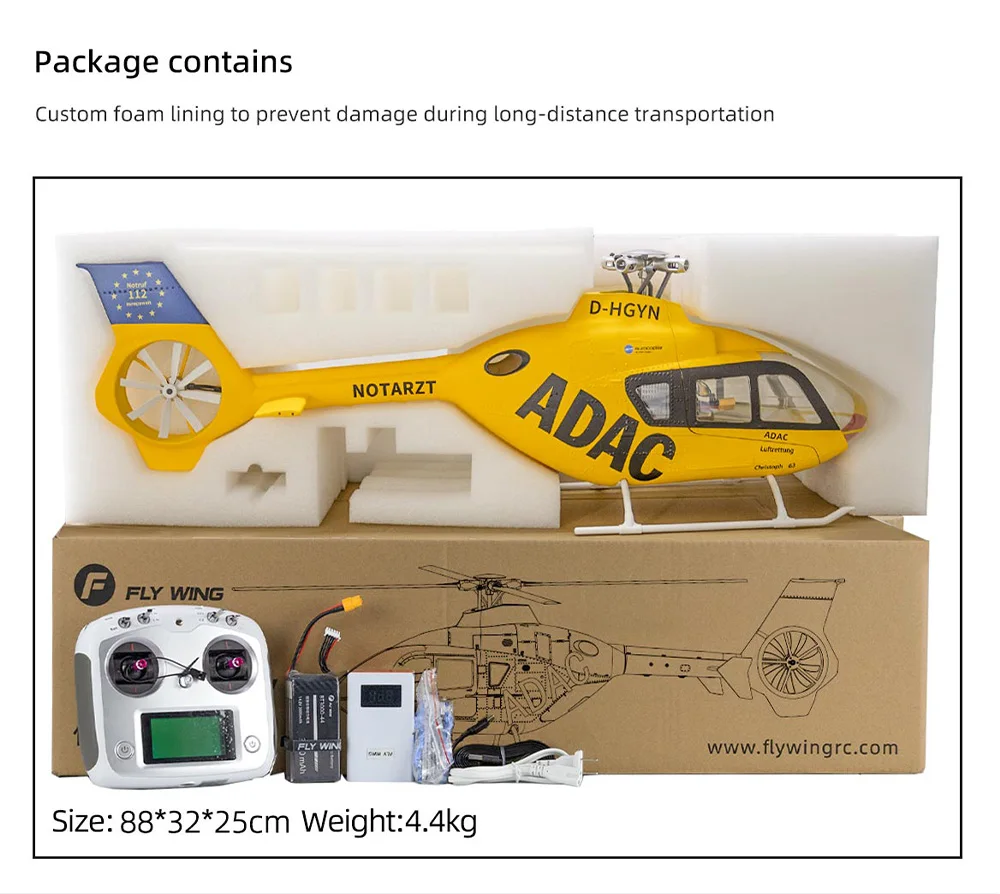 FLYWING EC135 ACE RC Helicopter EC135 scale helicopter 6CH 470 size rc helicopters 4 blades EC135 Yellow 1:16 6CH rc helicopter