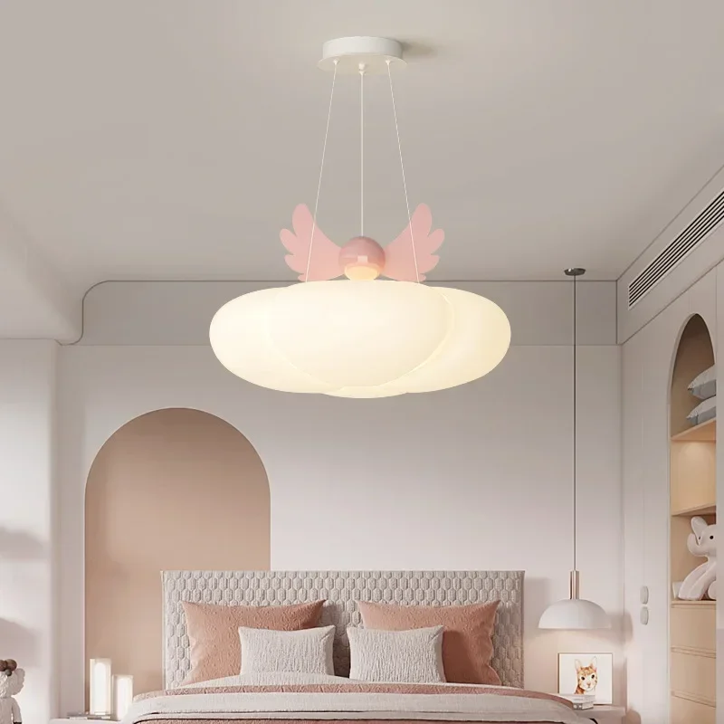 Children's Room Girl Bedroom Chandeliers Pink Angel Wings Cloud Lamps LED Modern Cute Warm Baby Room Princess Room Chandelier