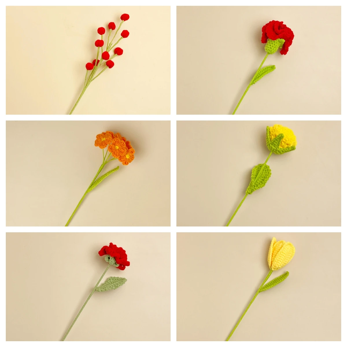 6 قطع من خيوط الكروشيه المختلطة المصنوعة يدويًا باقة الزهور الاصطناعية - زهور القرنفل باللون الأحمر الفاوانيا والهدايا لديكور المنزل #5