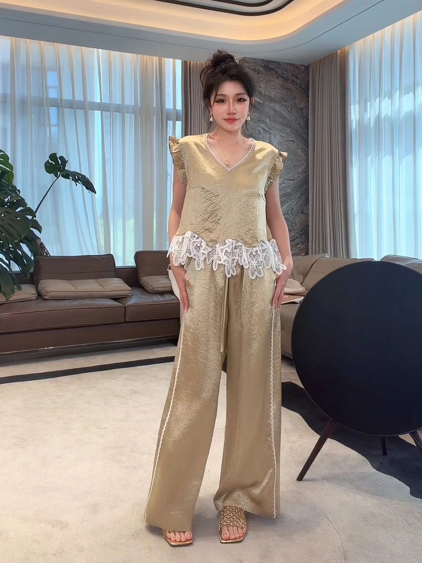 

Fashionable Women's Acetate Slimming Anti-Aging ME Home Yang Set Spring 2026 New Style Breathable Loose Fit Long Pants