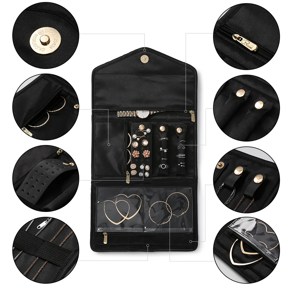 Opvouwbare Make-Up Tas Luxe Vrouwen Sieraden Opbergdoos Reizen Outdoor Cosmetische Organizer Zakje Handtas Oorbellen Ketting Pakket