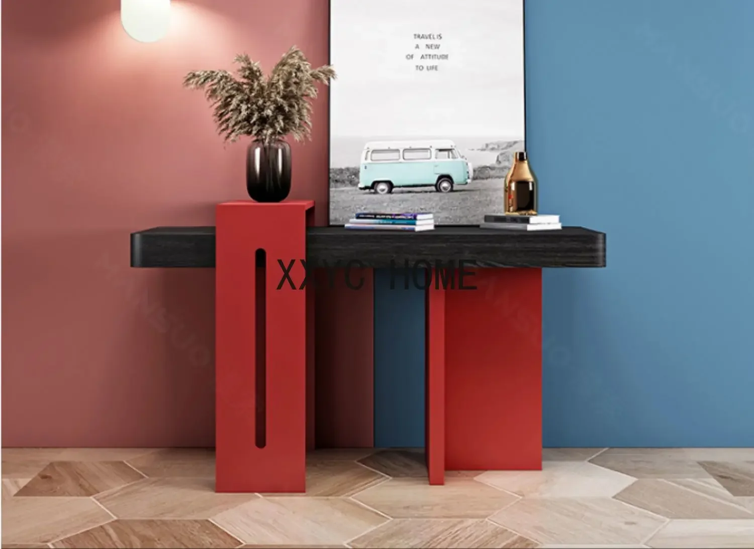 

Minimalist Console Tables Paint Black Oak Color Matching Hallway Hallway Corridor Decorative Table